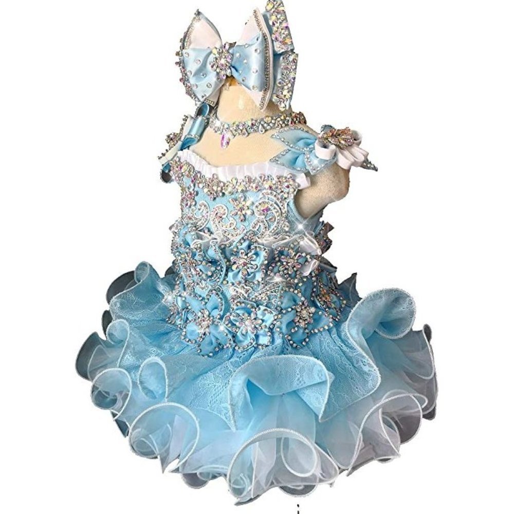 NEW Beautiful Sparkling Bling Rhinestone Baby Blue Flower Girl Pageant D… - Picture 3 of 16